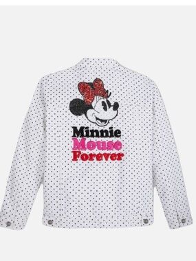 Disney Minnie Mouse Forever Jean Jacket Polka Dot Sequin Graphic Oversized L